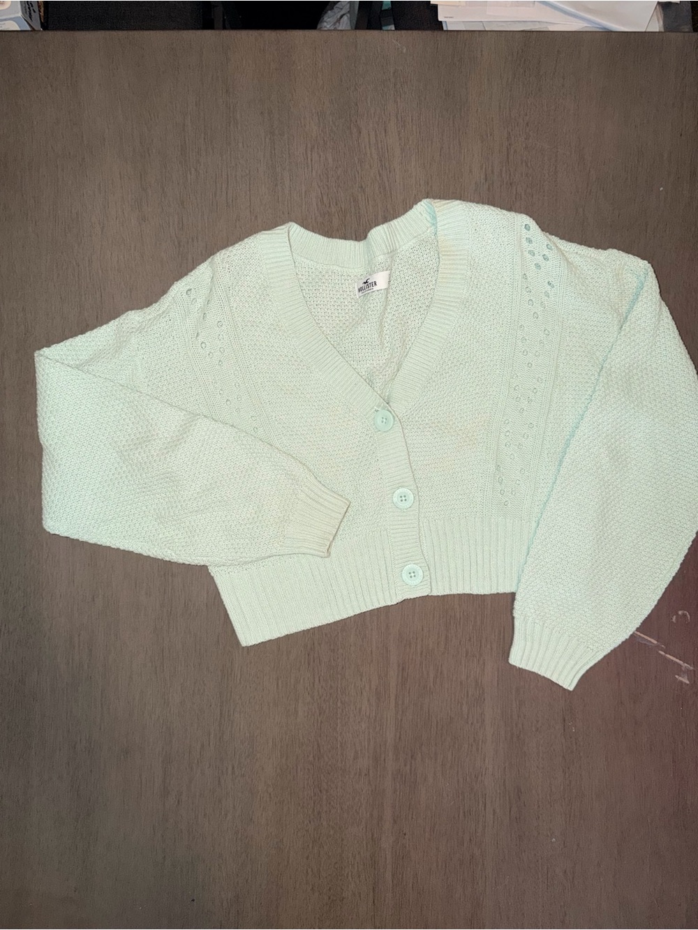 Hollister Light Mint Knit Cropped Cardigan Sweater